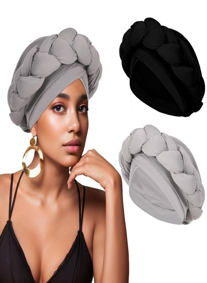 XEPST African Turban Head Wrap Big Braid Cross Turban Hat for Women, 2 Pieces Twisted Head Wraps Pre-Tied Stretchy Soft Chemo Headwear - Image 1